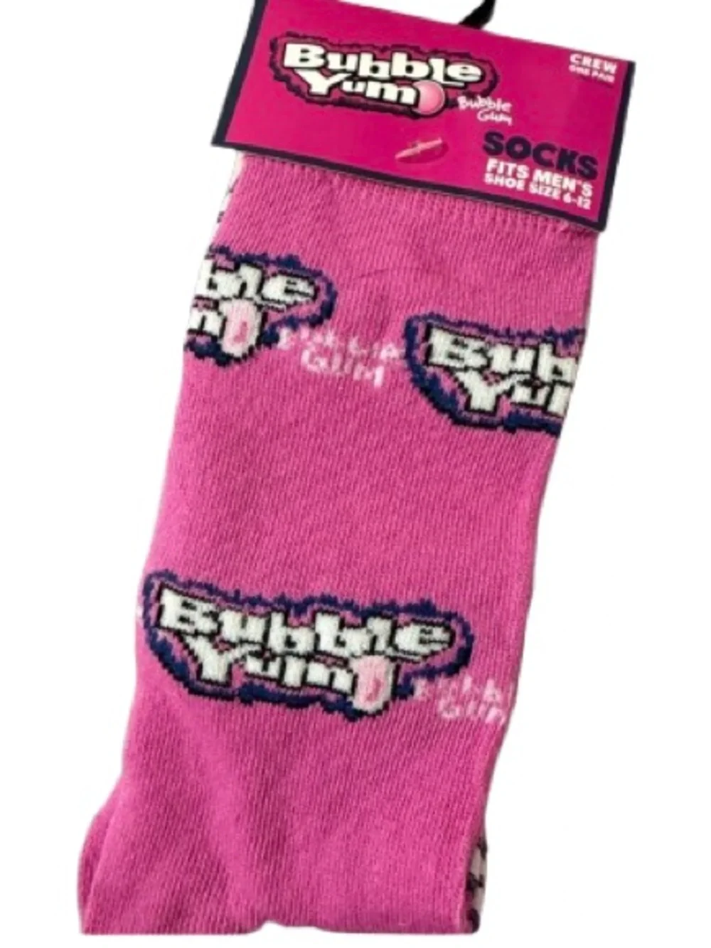 Pink Crew Socks - Bubble Yum Bubble Gum Logo shoe size 6-12